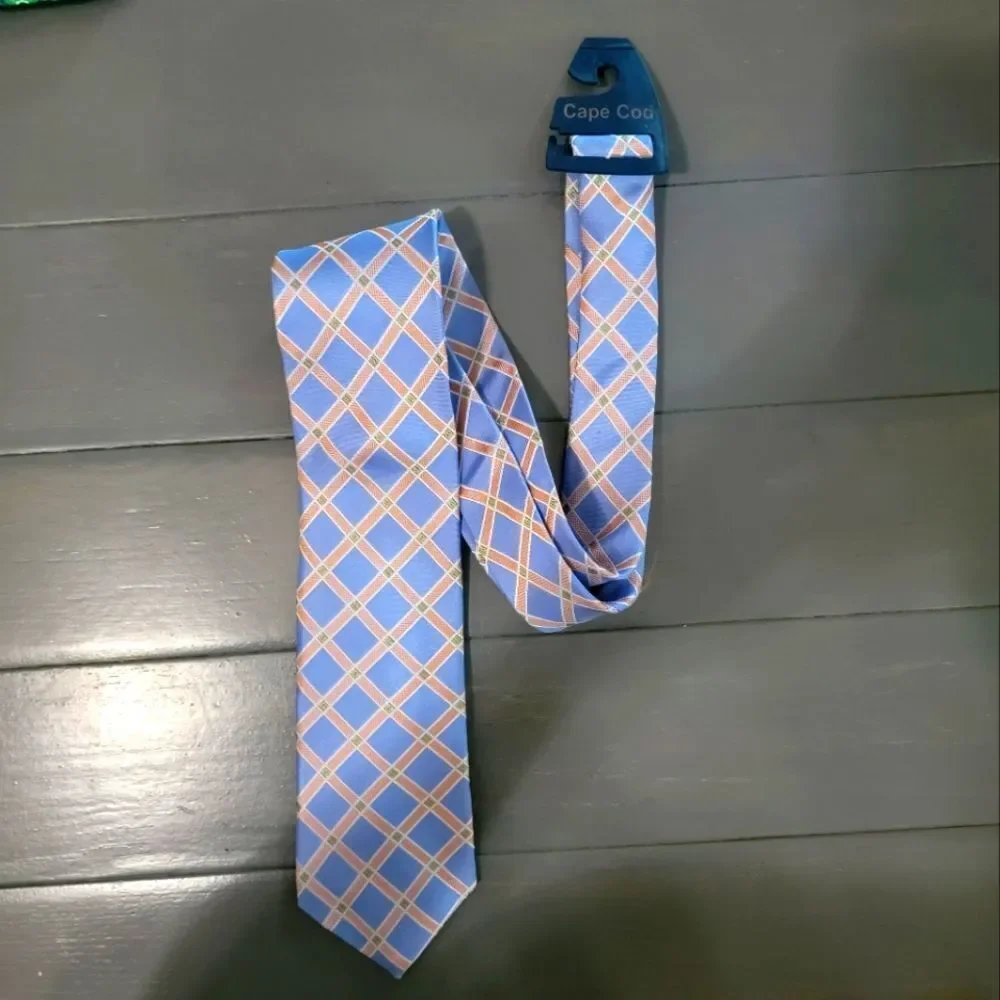 CAPE COD Neckwear Men's Geometric Grid Tie Pattern with Multicolor Accents